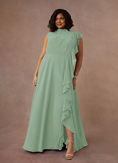 Azazie Narine Mother of the Bride Dresses Agave A-Line High Neckline Pleated Chiffon Dress image11