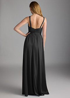 Azazie Chanel Brautjungfernkleider A-Linie Plissee Stretch-Satin Kleid Schwarz image2
