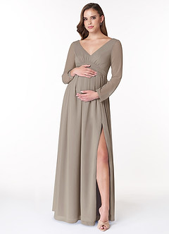Azazie Teton vestidos de dama de honor de maternidad Vestido de Corte En A Manga larga Hasta el suelo Gasa image1