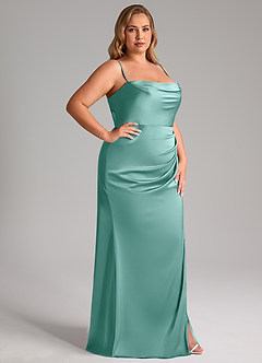 Azazie Leonis Bridesmaid Dresses Aqua Mermaid Pleated Stretch Satin Convertible Dress image14