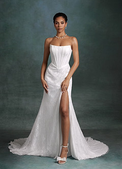 Azazie Zelda Wedding Dresses Diamond White Mermaid Side Slit Lace Dress image10