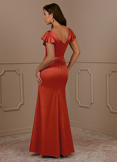 Azazie Roya Mother of the Bride Dresses Rust Mermaid V-Neck Pleated Stretch Satin Dress image3