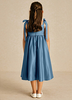 Azazie Chelsie Flower Girl Dresses Bermuda A-Line Bow Matte Satin Dress image2