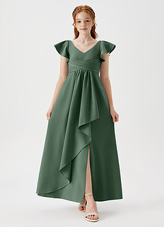 Azazie Omari Junior Eucalyptus A-Line Pleated Stretch Crepe Dress image4