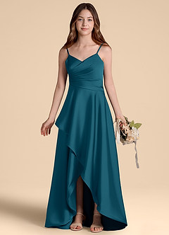 Azazie Prisha Junior A-Linie Plissee Stretch-Satin Kleid Tintenblau image7