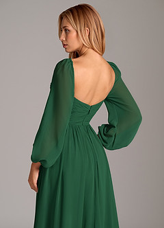 Azazie Alia Bridesmaid Dresses Dark Green A-Line Long Sleeve Chiffon Dress image2