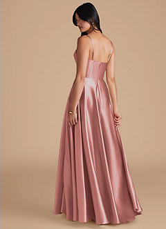 Azazie Elle Bridesmaid Dresses Dusty Rose A-Line with Pockets Metallic Satin Dress image2
