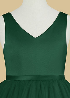 Azazie Marybell Flower Girl Dresses Dark Green A-Line Bow Tulle Dress image8