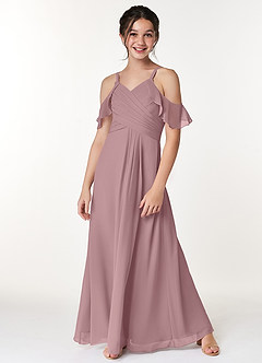 Azazie Dakota A-Line Off the Shoulder Chiffon Floor-Length Junior Bridesmaid Dress image4