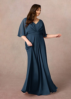 Azazie Oksana Mother of the Bride Dresses Dark Navy A-Line V-Neck Pleated Chiffon Dress image7