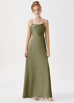 Azazie Shale Junior Pistachio A-Line Stretch Satin Dress image6
