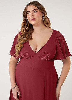 Azazie Kimber Vestidos de damas de honor Vestido de Granada de Gasa de Corte en A con Manga volante image13