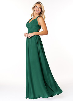 Azazie Ashia Bridesmaid Dresses Emerald A-Line Pleated Chiffon Dress image3