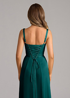 Azazie Amaris Abiti da Damigella Abito A-Line in Raso Elasticizzato Corsetto Verde Pavone image6