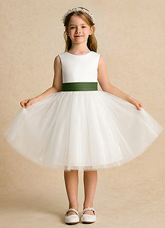Azazie Sosie Flower Girl Dresses Ivory Olive A-Line Pleated Tulle Dress image2