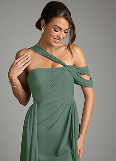 Azazie Kassandra Robes de demoiselle d'honneur Robe Trapèze en Mousseline de soie Épaule décolletée Eucalyptus image2