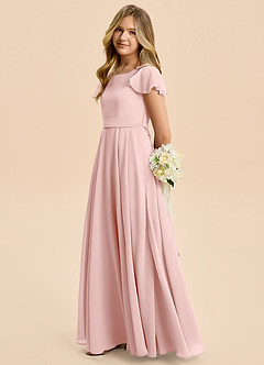 Azazie Cady Junior Powder Pink A-Line Pleated Chiffon Dress image7