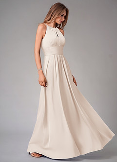 Azazie Bonnie Bridesmaid Dresses White Alabaster A-Line Pleated Stretch Satin Dress image4
