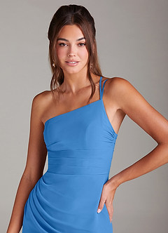 Azazie Eren Bridesmaid Dresses Blue Jay Sheath One Shoulder Chiffon Dress image6