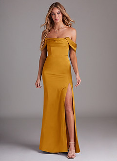 Azazie Saige Brautjungfernkleider Etui Schulterfrei Stretch-Satin Kleid Butterscotch image3