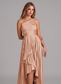 Azazie Lyrica Jurken voor bruidsmeisjes Jurk van Stretch Satijn met A-Lijn One-Shoulder Rosé Goud image7