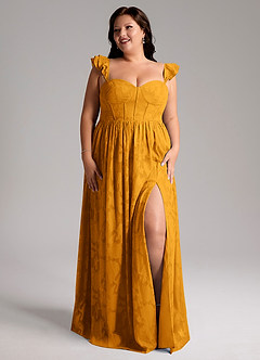 Azazie Denisse Bridesmaid Dresses Butterscotch A-Line Ruched Floral Burnout Dress image9