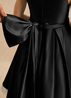 Azazie Josie Flower Girl Dresses Black A-Line Pleated Matte Satin Dress image6
