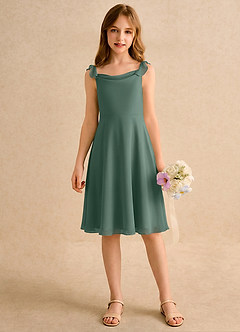 Azazie Pup Girls Formal Flower Girl Dresses Sea Moss A-Line Pleated Chiffon Dress image4