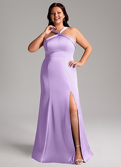 Azazie Rue Bridesmaid Dresses Lilac A-Line Pleated Stretch Satin Dress image8