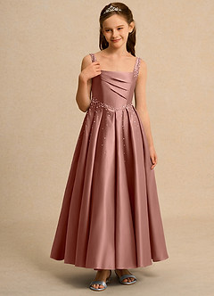 Azazie Mochi Girl Jurken voor bloemenmeisjes Baljurk Jurk van Mat Satijn Geplooid Ceder Roos image5