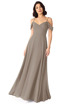 Azazie Tancie Bridesmaid Dresses Taupe A-Line Off the Shoulder Chiffon Convertible Dress image1