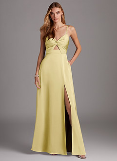 Azazie Jenna 신부 들러리 드레스 A라인 주름진 스트레치 새틴 바닥 길이 드레스 image2