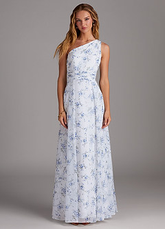 Azazie Dallas Bridesmaid Dresses Blue Cottage Floral A-Line One Shoulder Chiffon Dress image1