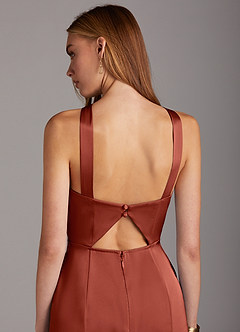 Azazie Elana Bridesmaid Dresses Terracotta Sheath Side Slit Stretch Satin Dress image5