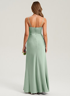 Azazie Lidia Bridesmaid Dresses Agave Mermaid Side Slit Stretch Satin Dress image2