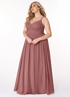 Azazie Rayna Final Sale Desert Rose A-Line V-Neck Pleated Chiffon Dress image9