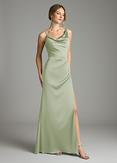 Azazie Samara Robes de demoiselle d'honneur Robe Sirène en Satin extensible Plissée Vert Sauge image4