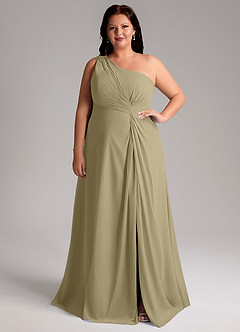 Azazie Brooke Bridesmaid Dresses Moss Green A-Line One Shoulder Chiffon Dress image8