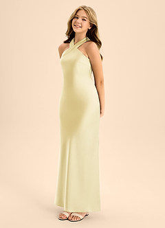 Azazie Doretta Junior A-Linie Plissee Stretch-Satin Kleid Zitronensorbet image3