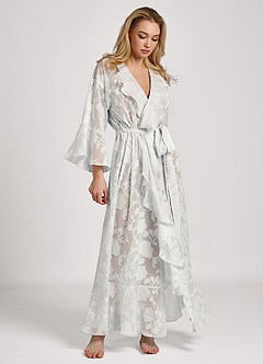 front Floral Jacquard Ruffle Long Robe