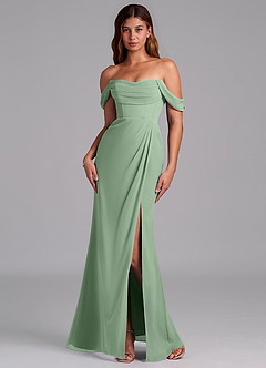 Azazie Johana Bridesmaid Dresses Matcha Mermaid Off the Shoulder Chiffon Convertible Dress image7
