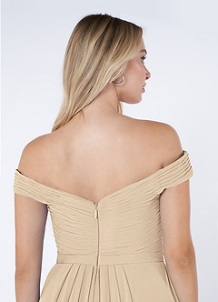 Azazie Audrianna Brautjungfernkleider Wandelbar A-Linie Schulterfrei gerafft Chiffon Kleid Champagner image6