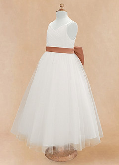 Azazie Lea Flower Girl Dresses Bronzer A-Line Spaghetti Strap Tulle Dress image8