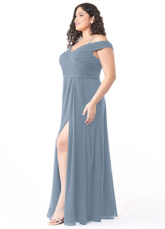 Azazie Audrianna Brautjungfernkleider Wandelbar A-Linie Schulterfrei gerafft Chiffon Kleid Staubblau image9