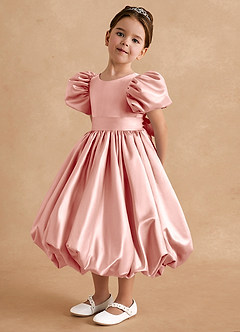 Azazie Jellybean Blumenmädchenkleider Ballkleid Gestreift Matte Satin Kleid Rosettenrosa image4