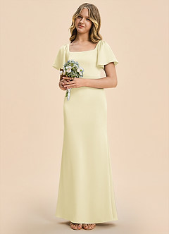 Azazie Chace Junior Lemon Sorbet Sheath Stretch Satin Dress image3