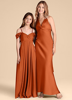 Azazie Kaitlynn Junior A-Linie Schulterfrei Stretch-Satin Kleid Gebranntes Orange image3