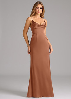 Azazie Aimee Bridesmaid Dresses Bronzer A-Line Sweetheart Neckline Stretch Satin Dress image3