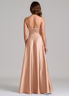 Azazie Amani Vestidos de damas de honor Vestido de Oro Rosa de Satén Elástico de Corte en A con Plisado image5
