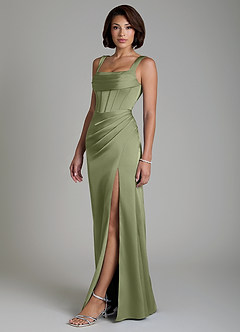 Azazie Amora Bridesmaid Dresses Garden Sage Mermaid Corset Stretch Satin Dress image6